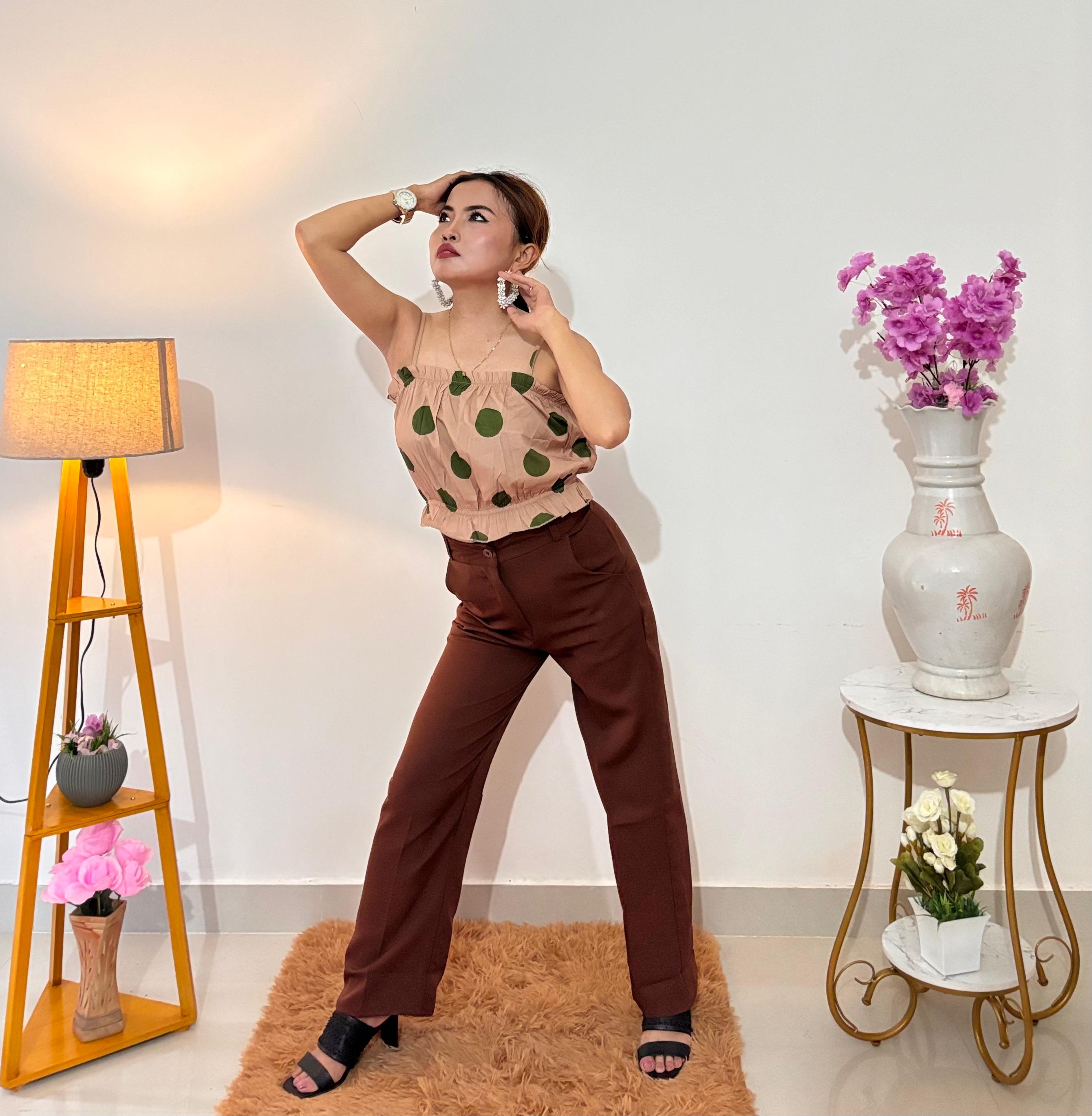 Brown-Toned Chic: Polka Dot Top