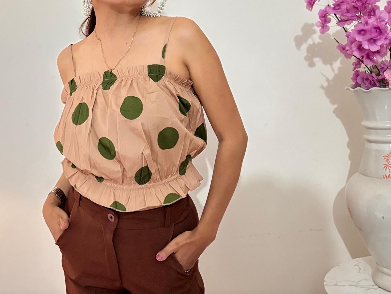Brown-Toned Chic: Polka Dot Top