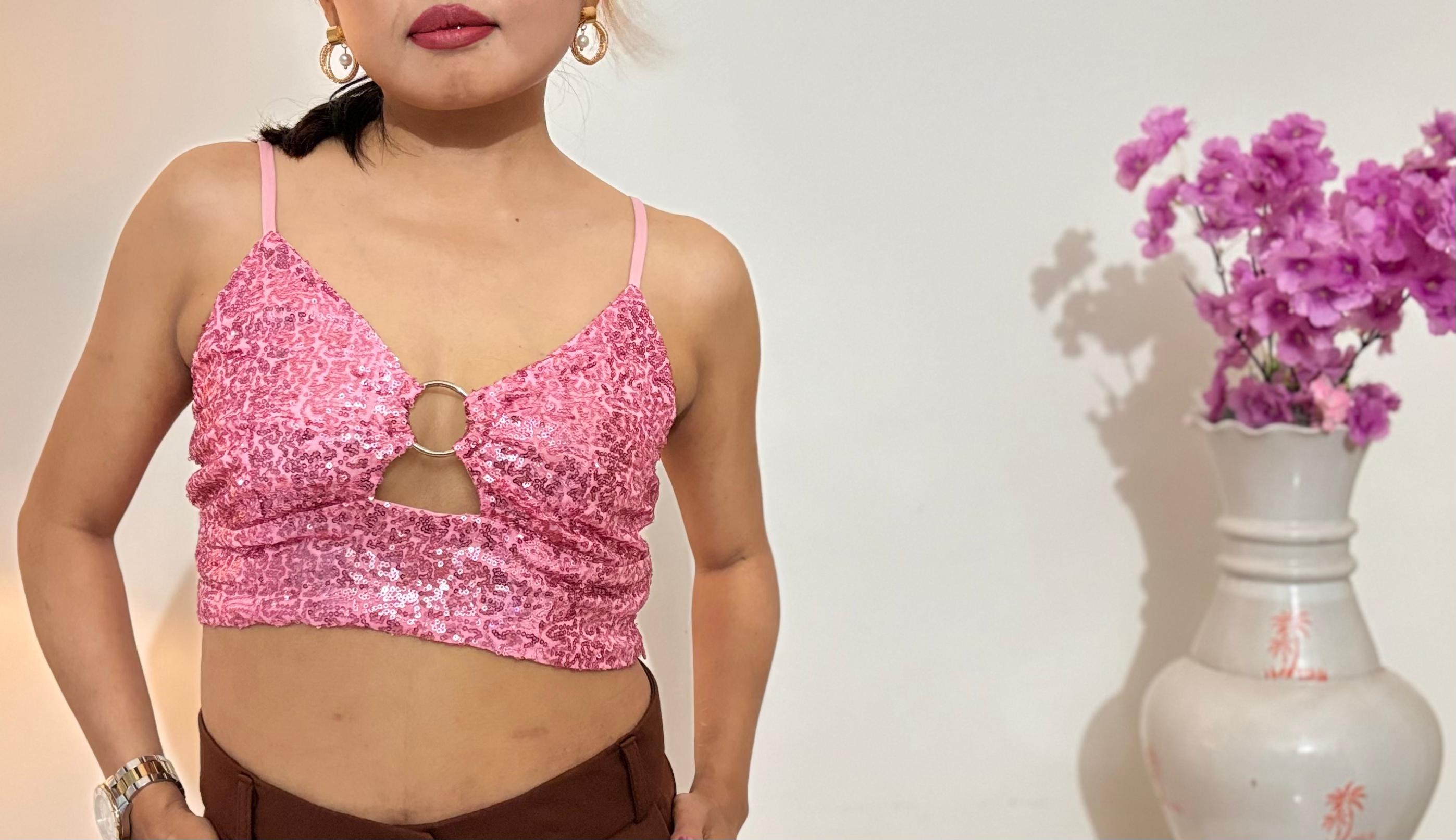 Sequin Glam: Pink Crop Top